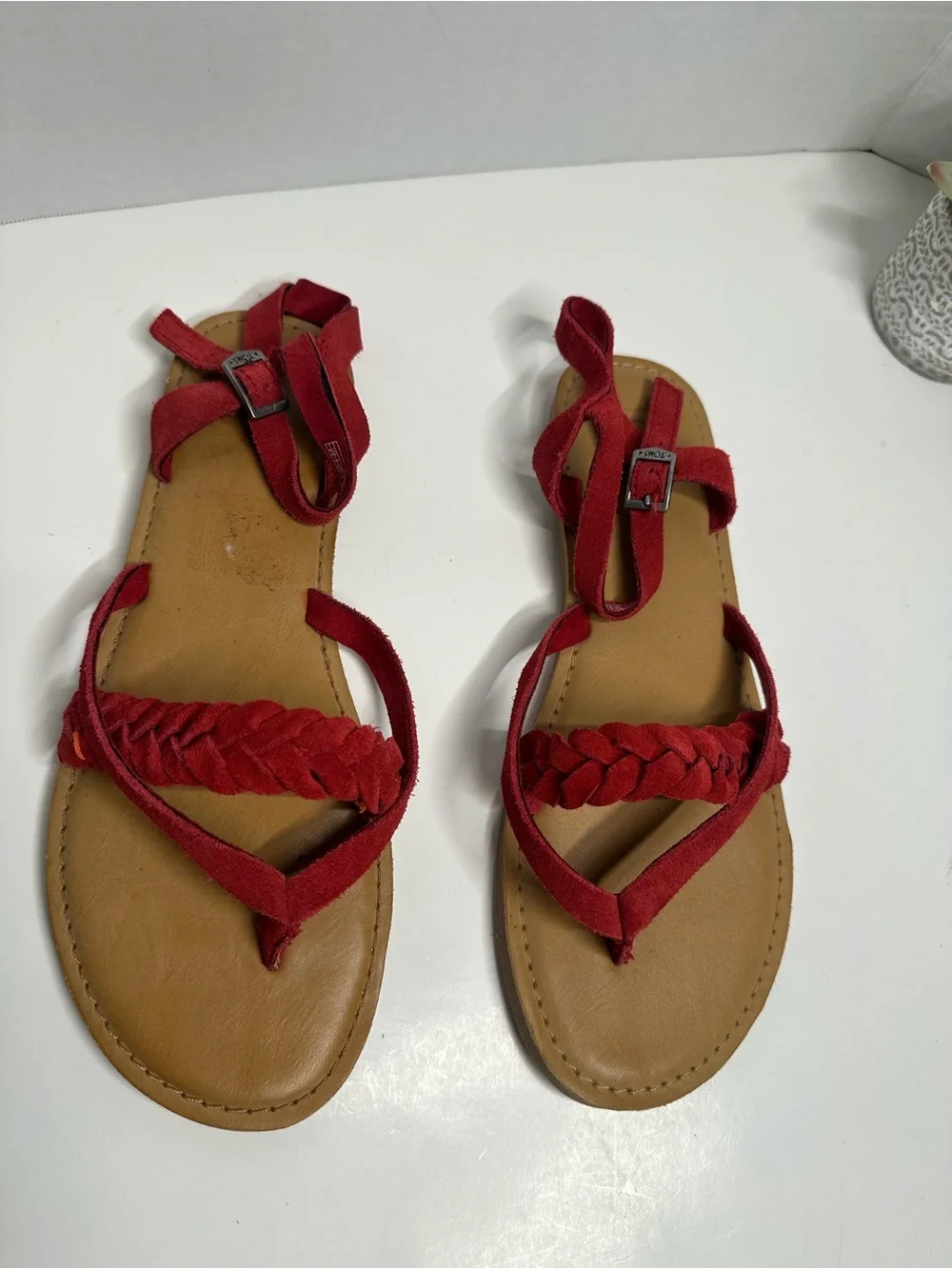 Toms Red Braided Strap Ankle Sandals